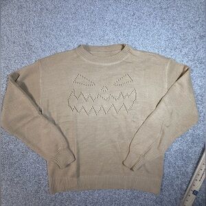 Tan Knit Fall Pumpkin Halloween Jack-o-lantern Face Sweater – Women’s Size Large